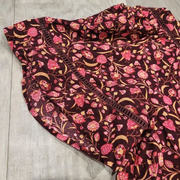 NWT Old Navy Boho Pink Floral Crop Top Size XL V-Neck Peasant Flutter Sleeve - Picture 2 of 6